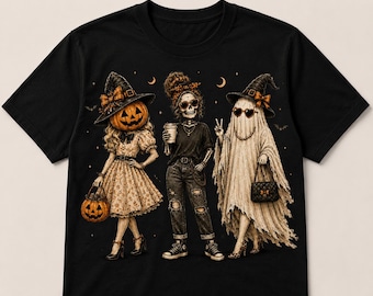 Halloween Coquette PNG, Spooky Girls PNG, Pumpkin Witch Skeleton Ghost PNG, Trendy Halloween Shirt Design, Cute Fall Sublimation,