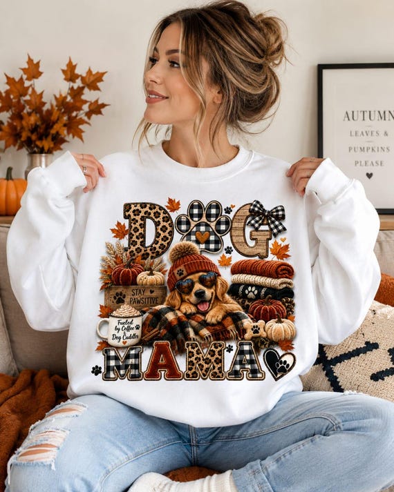 Dog Mama Shirt PNG, Fall Dog Mom Sublimation Design, Autumn Pumpkin PNG, Cozy Dog Lover Shirt, Mama Dog PNG, Leopard Paw Print