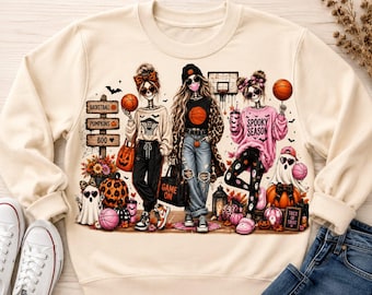 Halloween-Basketball-PNG, Gruseliges Skelettmädchen, Design für ein Basketball-Mama-Shirt, Niedliche Halloween-Sport-PNGs