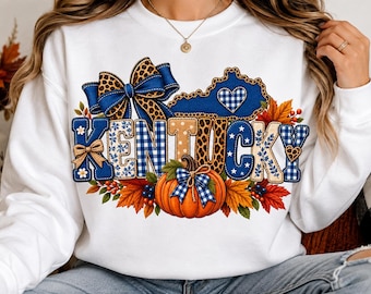 Kentucky Fall PNG, Leopard Pumpkin Shirt Design, Buffalo Plaid Kentucky PNG, Autumn Sublimation, DTF Transfer, Fall Digital Download