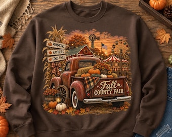 Vintage Kirmes LKW PNG | Rustikales Herbst Karneval Shirt Design | Kürbis Aufnäher Grafik | Herbstliche Fair Ästhetik | Land Herbst Sublimation