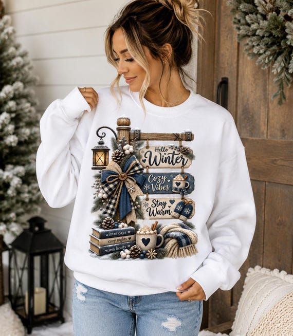 hello winter png, cozy winter png, winter bow png, cozy vibes png, stay warm png, winter coffee png, winter sublimation