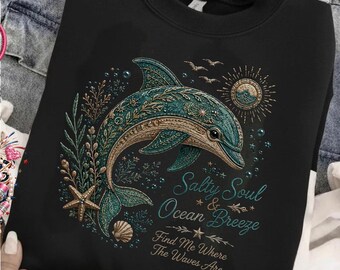 Salty Soul Meeresbrise PNG|Delfin Sublimationsdesign|Küsten Strand Shirt PNG|Vintage Nautische Delfin Clipart|Ozean Liebhaber Digitaler Download