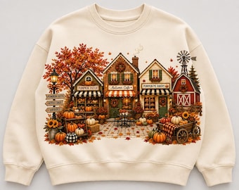 Fall Small Town PNG, Patchwork Pumpkin Village PNG, Autumn Church Town Sublimation, Cottagecore Fall PNG, Pumpkin Patch Digital Download