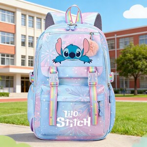 Personalized Stitch Backpack for Girls Teens School Bag Kids Book Bag Supplies Blue-3