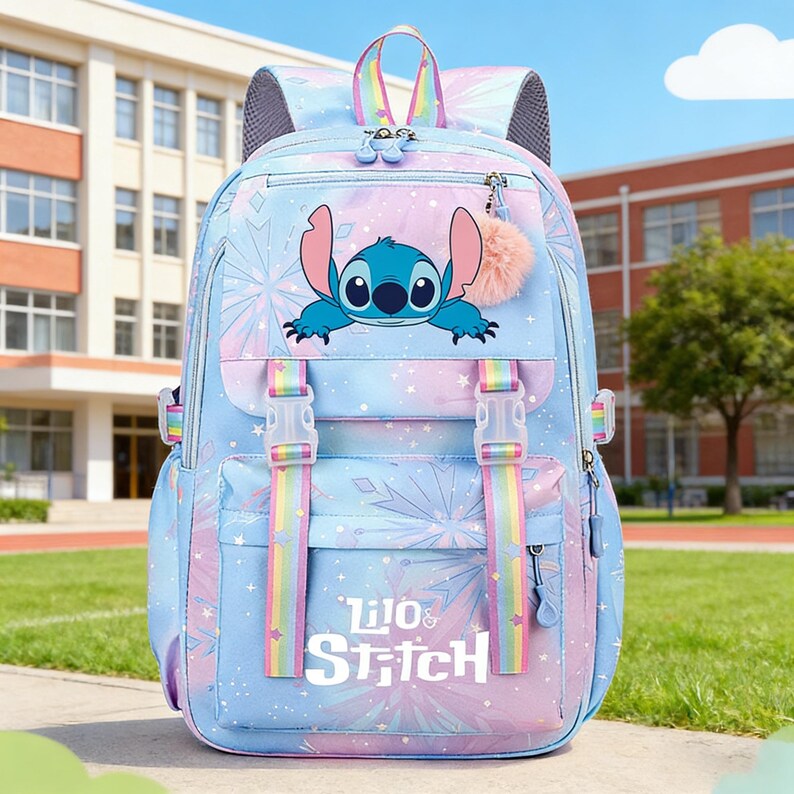 Personalized Stitch Backpack for Girls Teens School Bag Kids Book Bag Supplies Blue-3