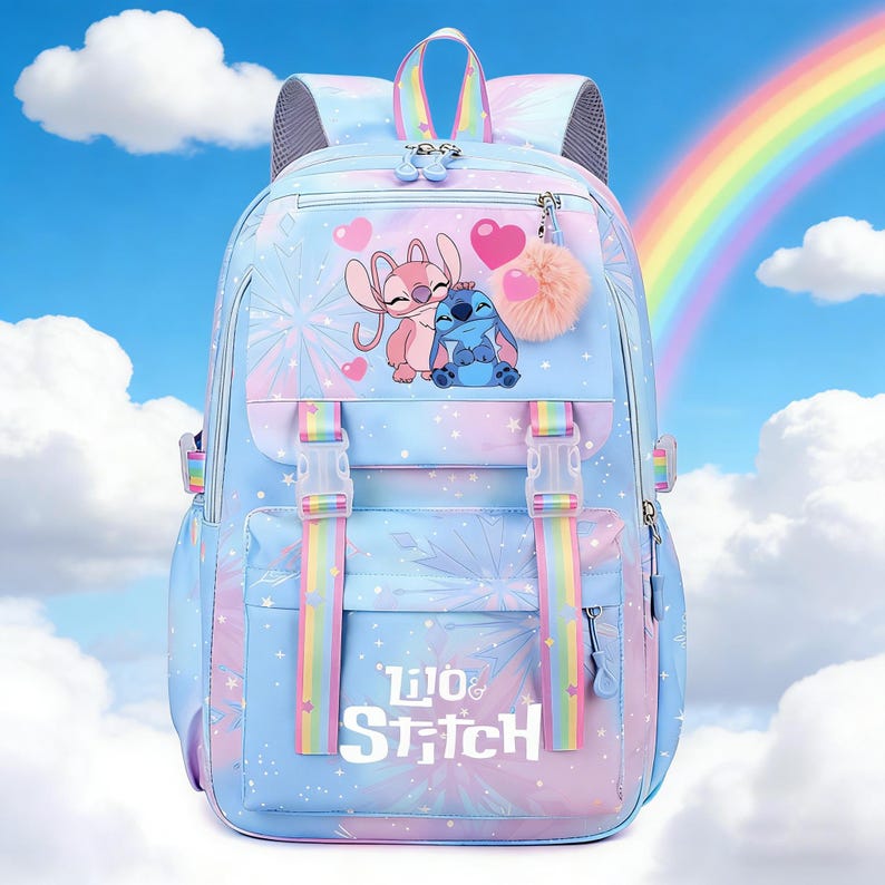 Personalized Stitch Backpack for Girls Teens School Bag Kids Book Bag Supplies Blue-2