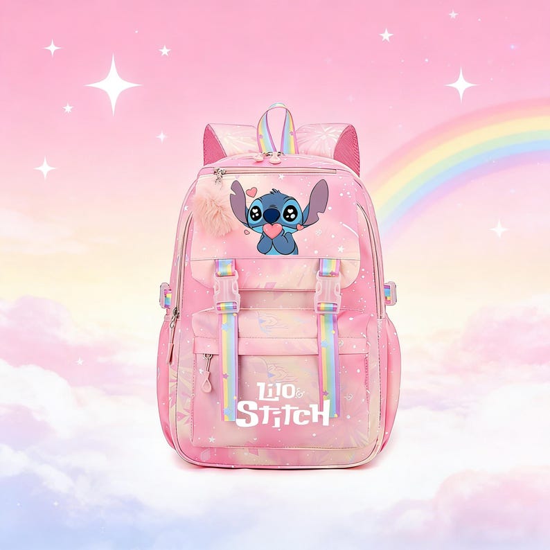 Personalized Stitch Backpack for Girls Teens School Bag Kids Book Bag Supplies Pink-5