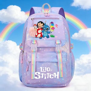 Personalized Stitch Backpack for Girls Teens School Bag Kids Book Bag Supplies Purple-7