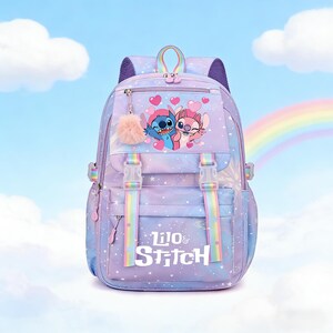 Personalized Stitch Backpack for Girls Teens School Bag Kids Book Bag Supplies Purple-4