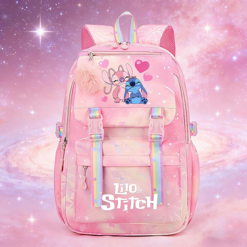 Personalized Stitch Backpack for Girls Teens School Bag Kids Book Bag Supplies Pink-2