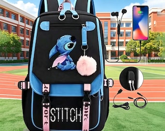 Personalized Stitch Backpack 17 Inch Laptop Backpack with USB Charging Port