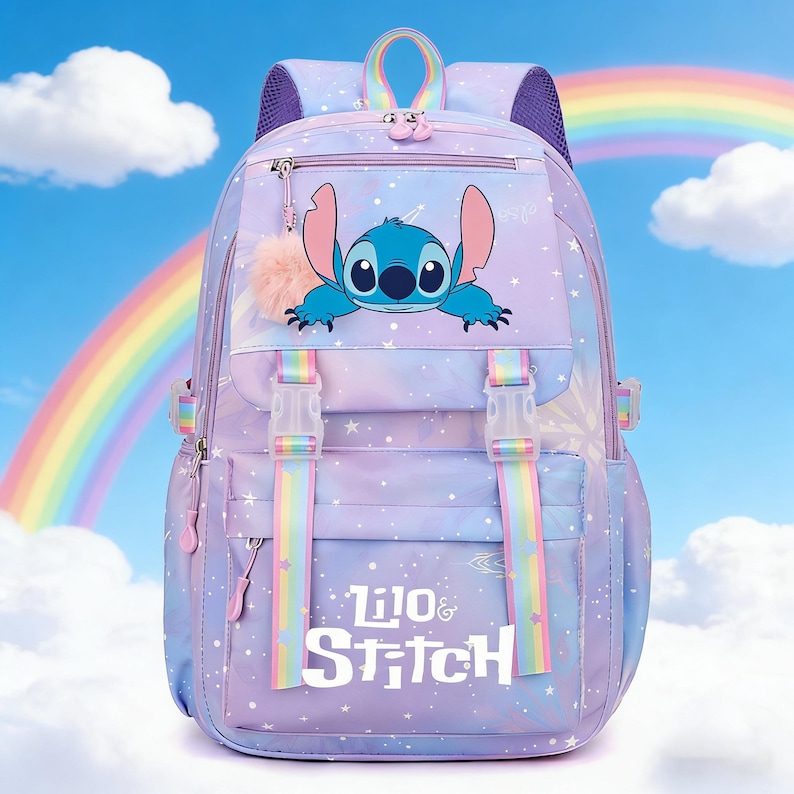 Personalized Stitch Backpack for Girls Teens School Bag Kids Book Bag Supplies Purple-3