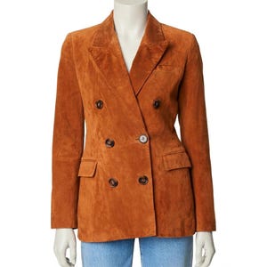 Handmade Goat Suede Blazer: Tan Brown Double Breasted Vintage Style Jacket