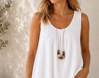 Italian Crinkle Cotton Sleevesless Top, Oversized Boho Summer Tank (One Size UK 8-16)