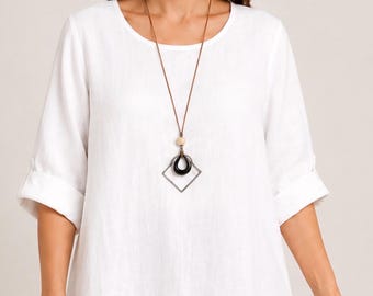 Italian Cotton Lagenlook Tunic Top, Oversized Loose Fit Summer Blouse