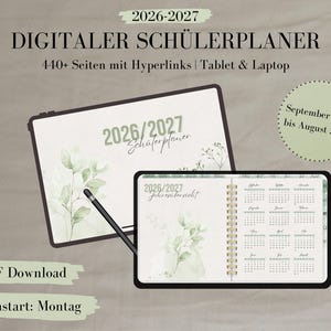 Digitaler Schülerkalender Deutsch 2026/2027 | iPad & Goodnotes | Schülerplaner mit Stundenplan + Klausurenübersicht + Notizen | PDF Download