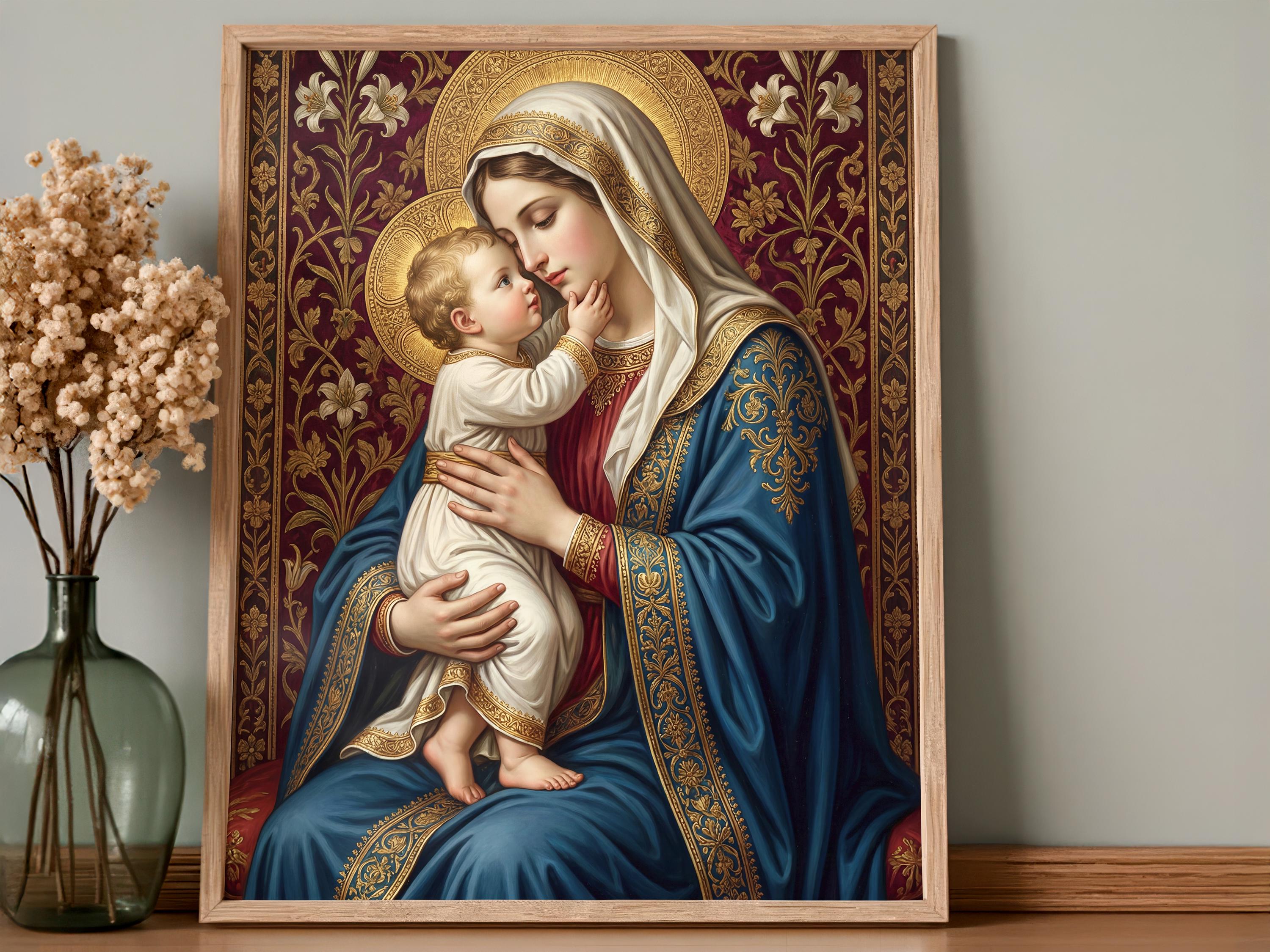Virgin Mary and Child Wall Art, Catholic Canvas Print, Blessed Mother ...