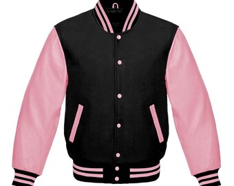 Varsity | Collage Jacket Letterman Black Wool and Pink Leather