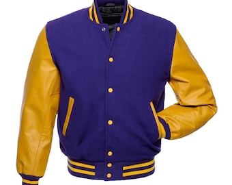 Varsity | Collage Jacket Letterman Light Navy Wool and Golden Leather