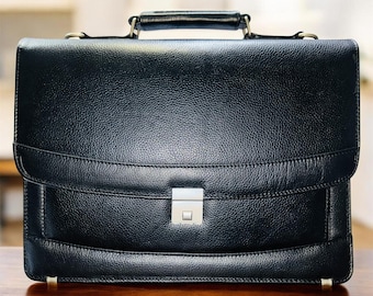 Leather Laptop Messenger Bag, Black, Office Business Meeting