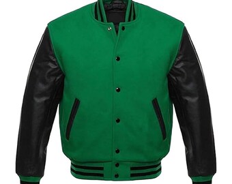 Varsity | Collage Jacket Letterman Wool Green and Black Leather