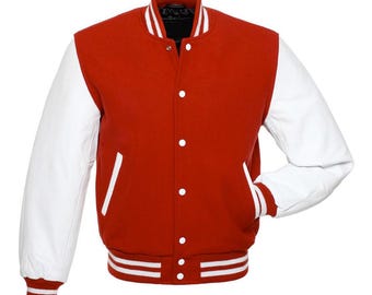 Varsity | Collage Jacket Letterman Red Wool and White Leather