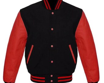 Varsity | Collage Jacket Letterman Wool Black and Red Leather