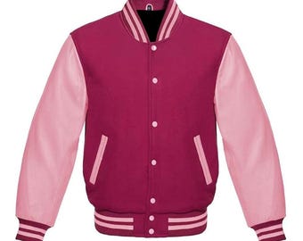 Varsity | Collage Jacket Letterman Burgandy Wool and Pink Leather