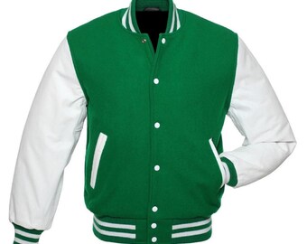 Varsity | Collage Jacket Letterman Wool Green and White Leather