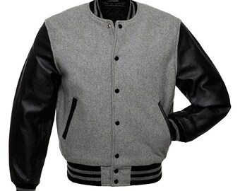 Iconic American grey and black Letterman College Varsity Jacket