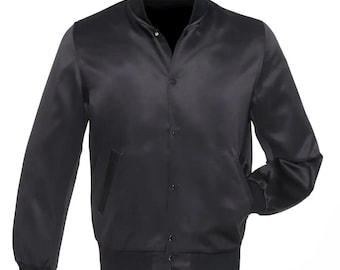 Satin Varsity Letterman Jacket Black