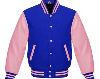 Varsity | Collage Jacket Letterman Royal Blue Wool and Pink Leather