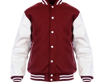 Varsity | Collage Jacket Letterman Burgandy Wool and White Leather