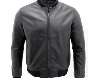 Men's Varsity Leather Bomber Jacket Black | Letterman Jacket