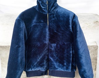 Women's Warm Faux Fur Bomber Blue/Black