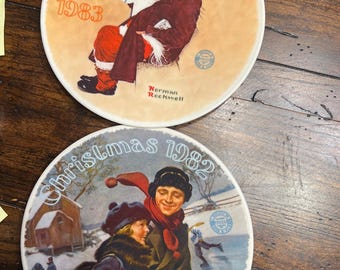 ノーマン・ロックウェルのコレクタープレート2枚セット、ヴィンテージ、ノウルズ社製、1980年代