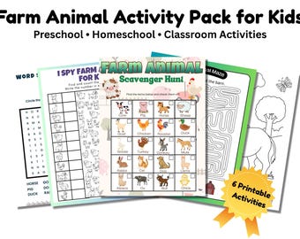 Farm Animals Activity Pack for Kids | Scavenger Hunt, I Spy, Maze (Digital Download)