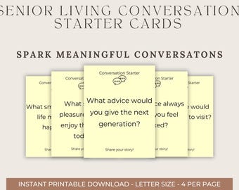 Senior Living Conversation Starter Cards, Reminiscing Questions, Memory Activity (Digital Download)