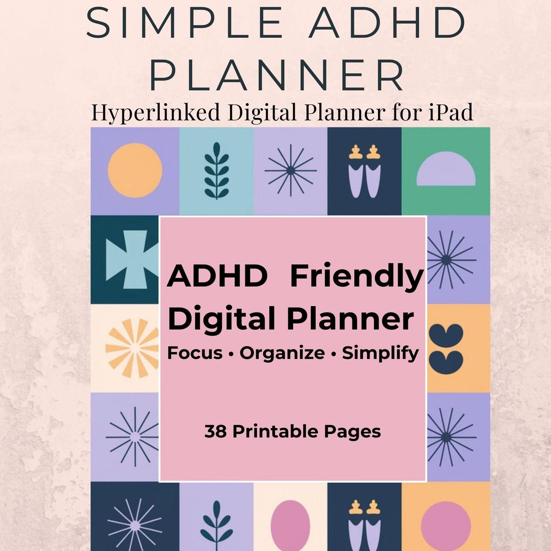 Simple ADHD Digital Planner | Hyperlinked Focus Productivity (digital ...