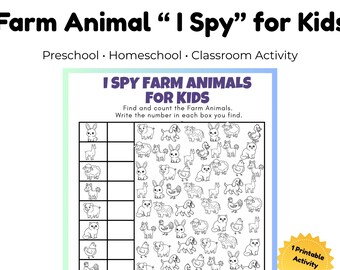 Farm Animal I Spy for Kids | Preschool Homeschool Activity (Digital Download)
