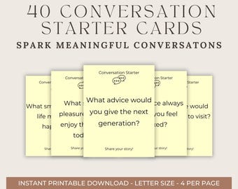 Senior Conversation Starter Cards, Reminiscing Questions, Memory Activity (Digital Download)