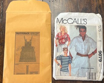 Vintage Sewing Pattern Lot Butterick Apron McCall’s 9079 Blouse Misses Size 14
