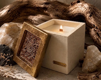 Luxury Wax Vessel Candle with Wax Lid | Flocked Candle | Handmade Beeswax Container | Soy Wax Candle | Wooden Wick | Natural Home Decor