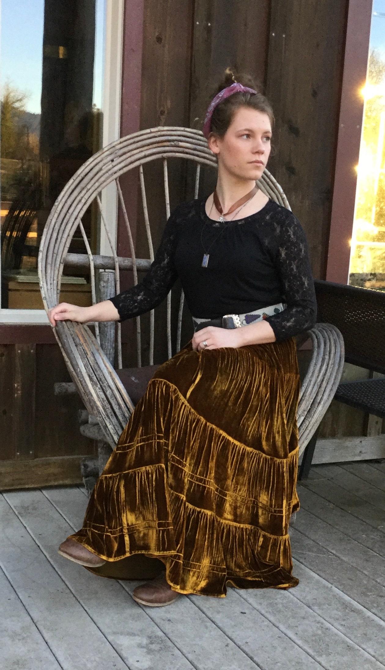 【COLOR iN ID】Rua Velvet Long Skirt Red Long Velvet Skirt, High Waisted Skirt, Swing Skirt, A
