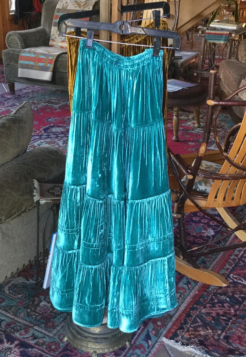 SILK VELVET SKIRT, Full Length Velvet Skirt, Navajo Style Skirt, Velvet