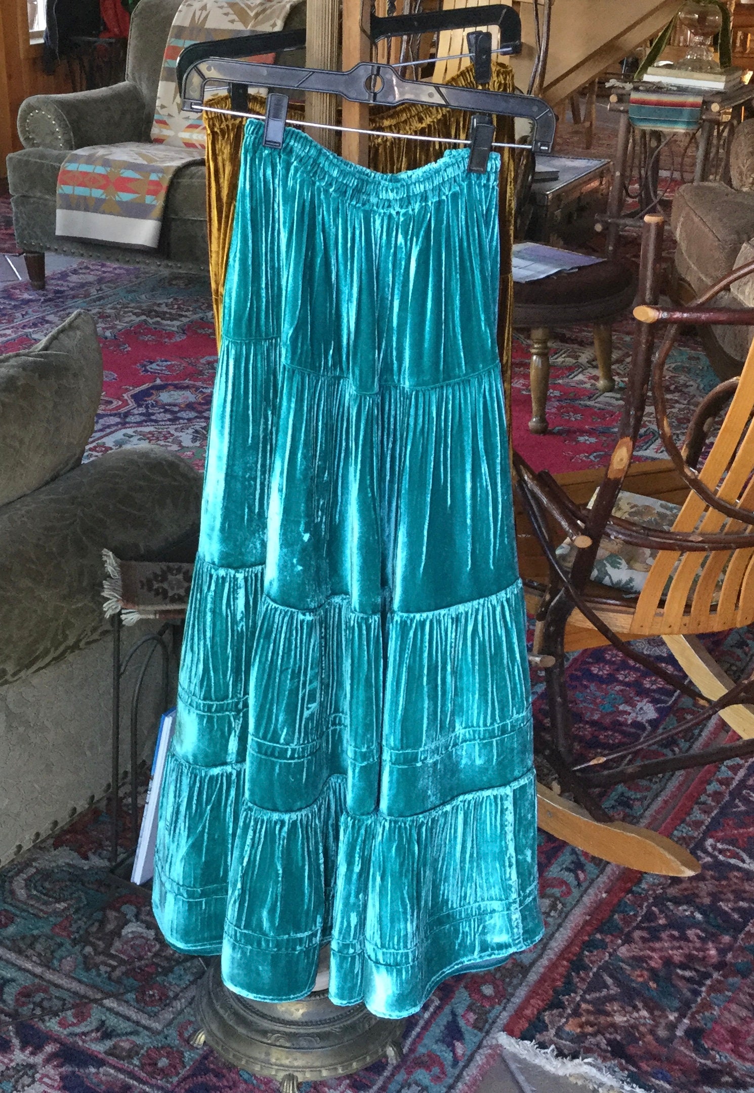 SILK VELVET SKIRT, Full Length Velvet Skirt, Navajo Style