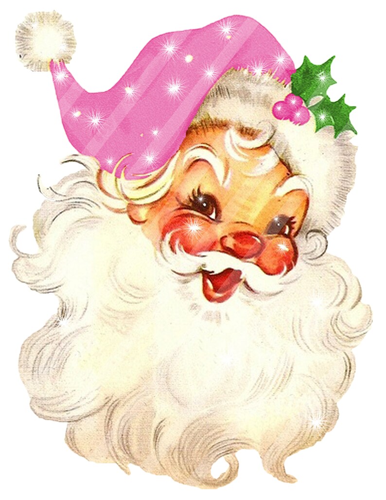 Retro Santa Printable Digital Download Pink Leopard and | Etsy