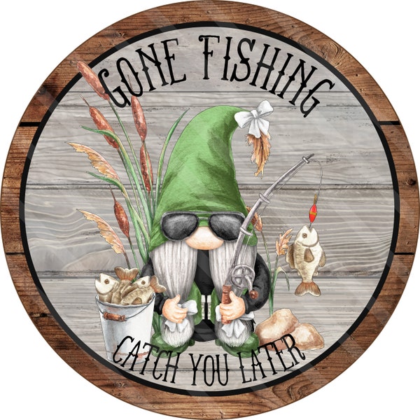 Summer Fishing Sublimation Graphic, Fishing Gnome Girl, Gone Fishing, Fish,  Round Graphic, Door Sign, Download, Jpeg & Png YOU PRINT