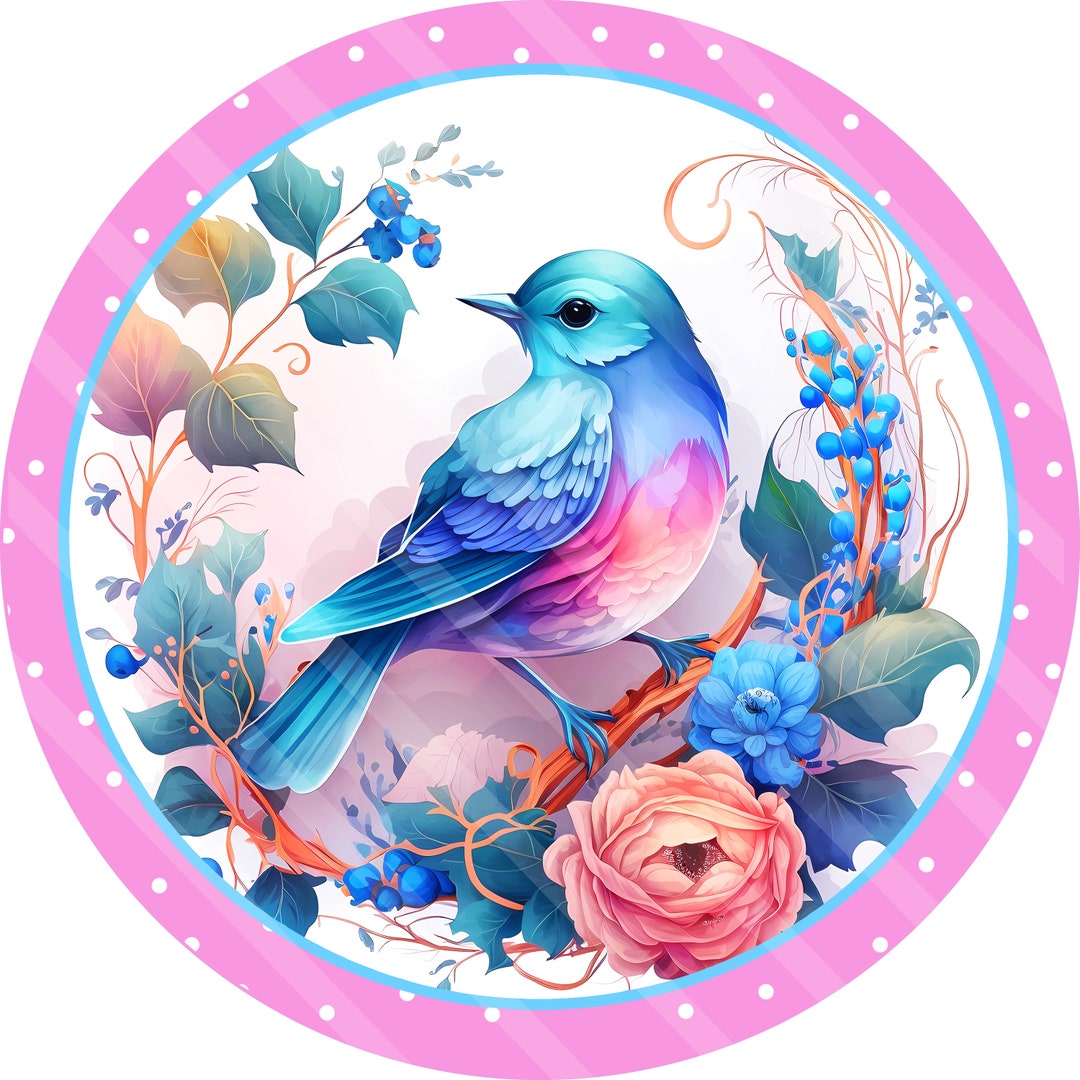 Blue Bird Printable Sublimation Graphic Round Door Sign Etsy